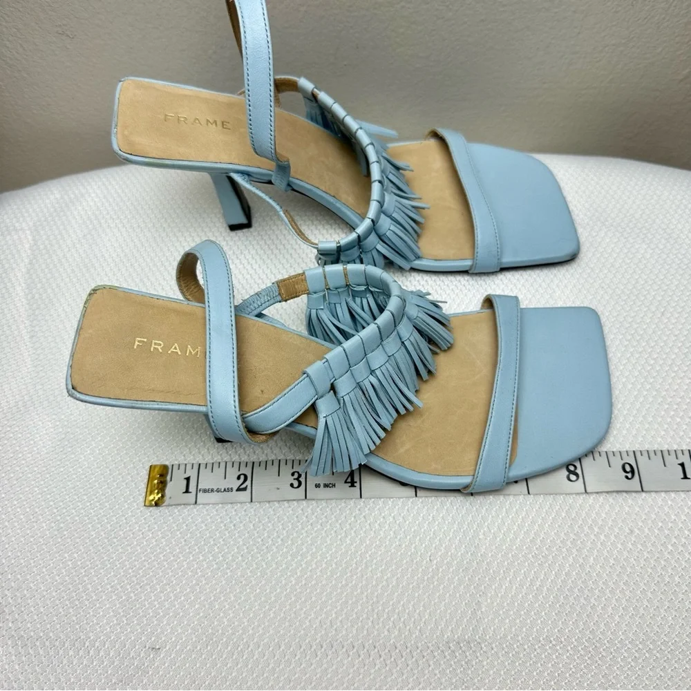 Frame Borrego Leather Tassel Sandal Chambray Blue Sz 37 1/2 Us 7 1/2 - Picture 8 of 9